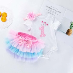 Factory Sale Kids Birthday Romper With Rainbow Tutu Skirts And Headband 