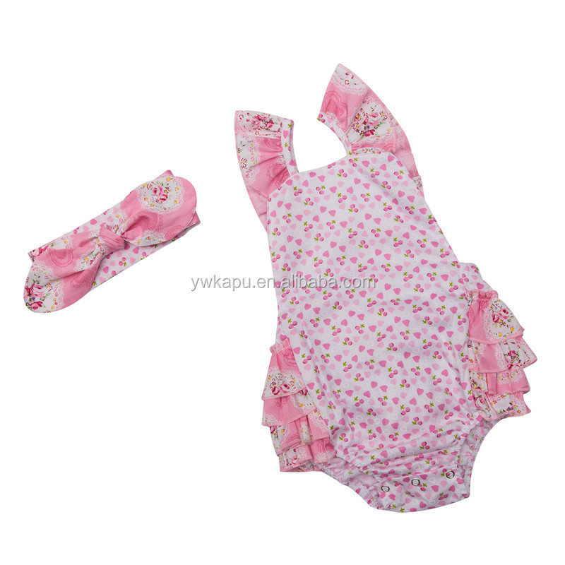 Fancy baby gold polka dot romper kids summer clothes seaside bella romper with headband