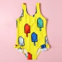 Hot selling yellow one piece custom ruffle swimsuit dress cartoon swimwear