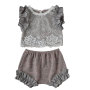 Fall Toddler Baby Girl Boutique Clothing Lace Sets With Ruffle Shoulder And Lace Pants