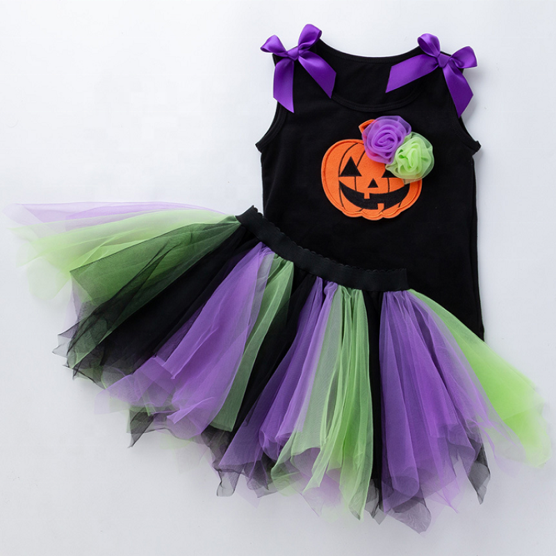 New arrival halloween baby vest sleeveless trendy punk toddler tulle pleated skirt