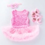 Wholesale Baby Girl Rosette Petti Dress With Baby Shoes and Headband Set For Birthday Party 
