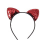 Custom Cute Sequin  Plastic Headband Girl Animal Black Glitter Paillette Cat Ear Headbands