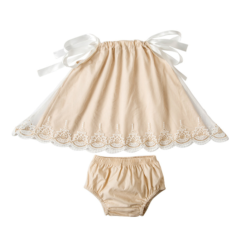 New Design Spring Baby Girl Lace Outfit Clothes Set Tunic Top With Diaper Cover