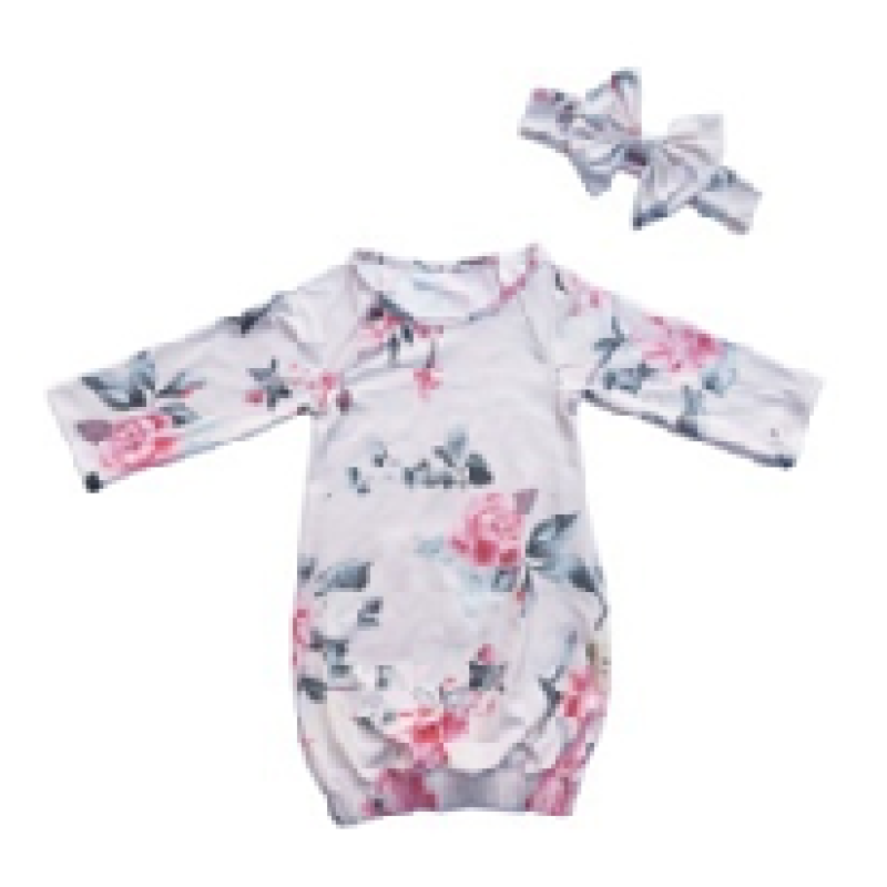 Unisex Long Sleeve Baby Gown Milk Silk Baby Sleeper Baby Knotted Gowns