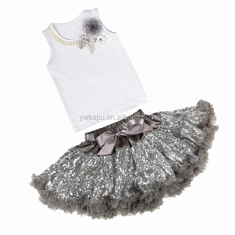 Baby Girls Dance Wear Birthday Sequin Pettiskirt Set With Cotton Top