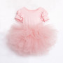 Ruffle Sleeve Cute Princess Pink Birthday Party Tutu Dance Dress For Girl