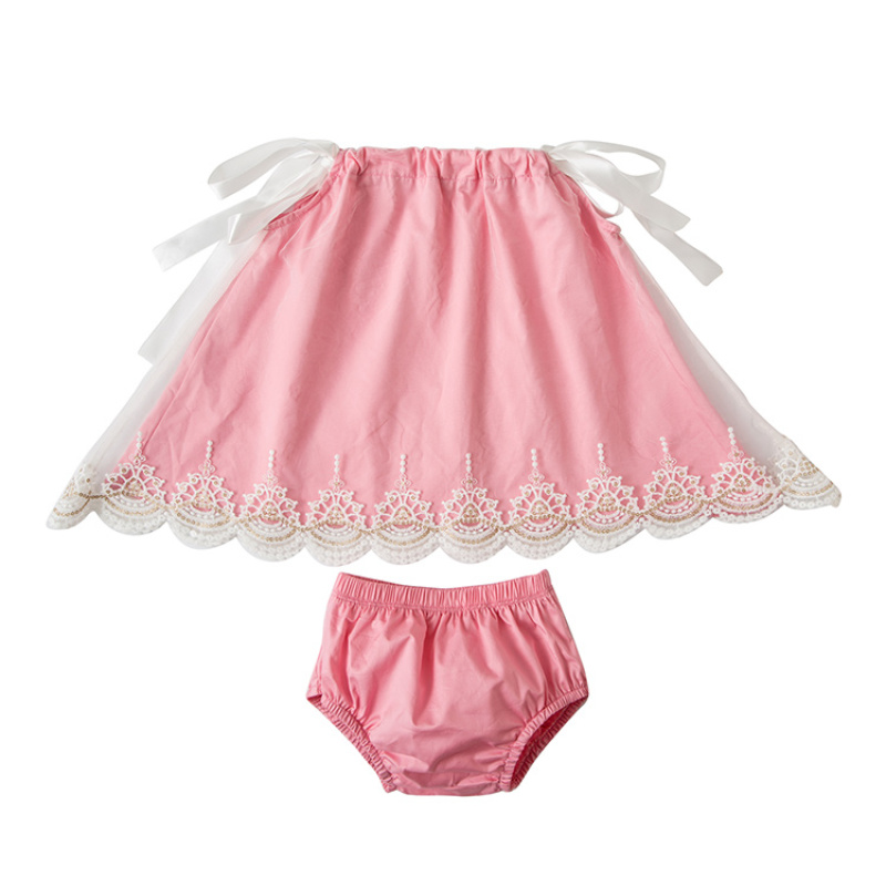 New Design Spring Baby Girl Lace Outfit Clothes Set Tunic Top With Diaper Cover