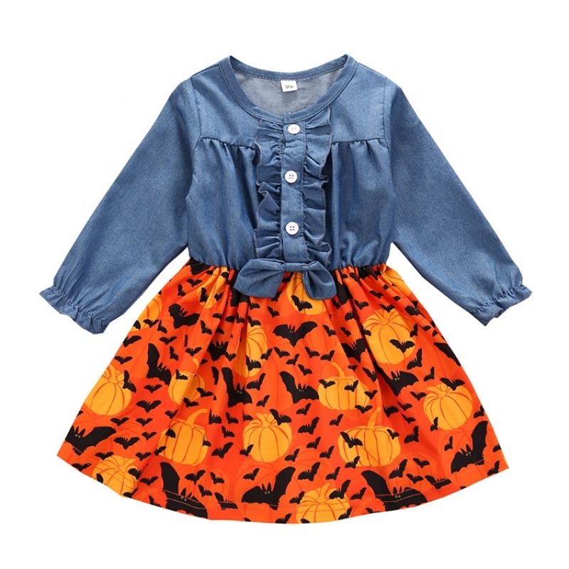 Cheap kids halloween cartoon pumpkin costumes double layered dress