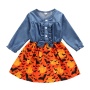 Cheap kids halloween cartoon pumpkin costumes double layered dress
