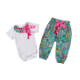 Wholesale White Cotton Romper With Floral Long Pants Girl Clothing Set