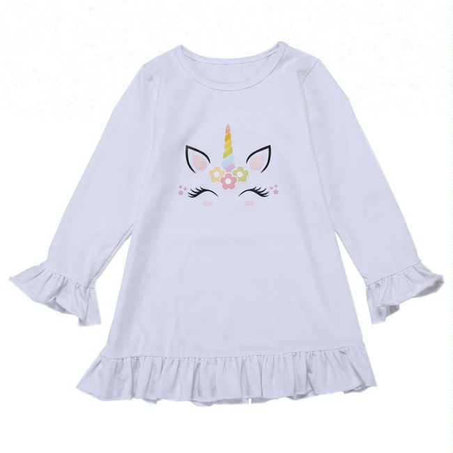 In stock birthday party long sleeve girl top wholesale toddler ruffle girl unicorn shirt