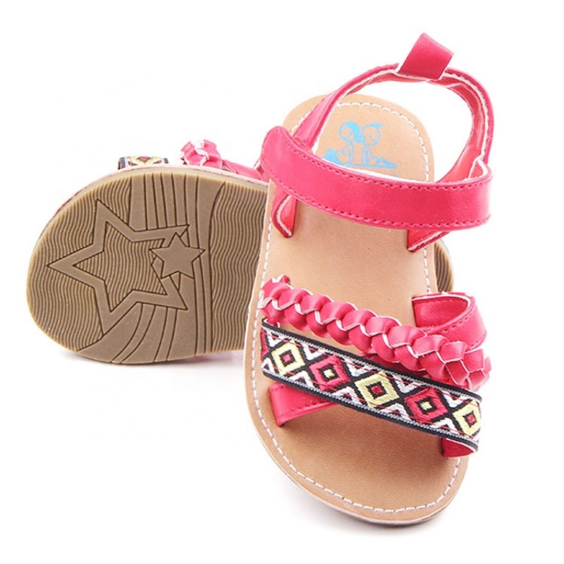 2021 high quality red black baby shoes hard bottom rope sandals