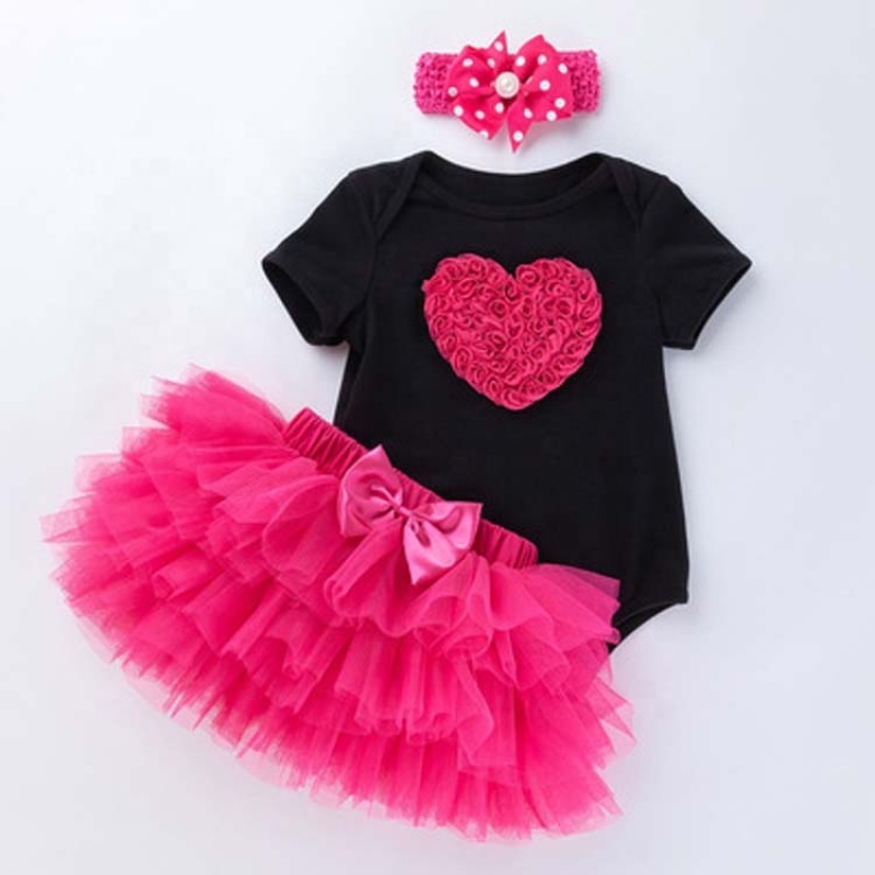 Manufacturer Sale Cotton Baby Girl Birthday Party Wear Bodysuit With Skirts And Headband