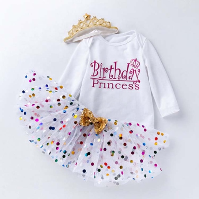 Wholesale Boutique Baby Long Sleeve Princess Birthday Dresses With Hair Accessory