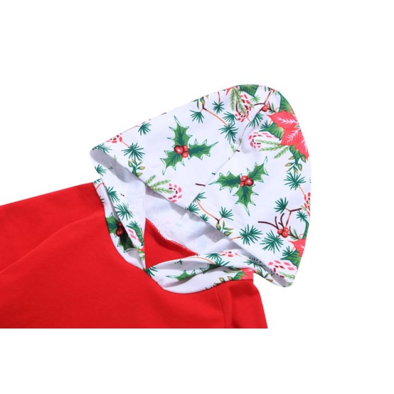 Hot Sale Kids Boutique Christmas Hooded Red Outfit with Floral Print