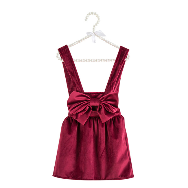 Christmas burgundy wine customer design velvet winter suspender baby girl skirts