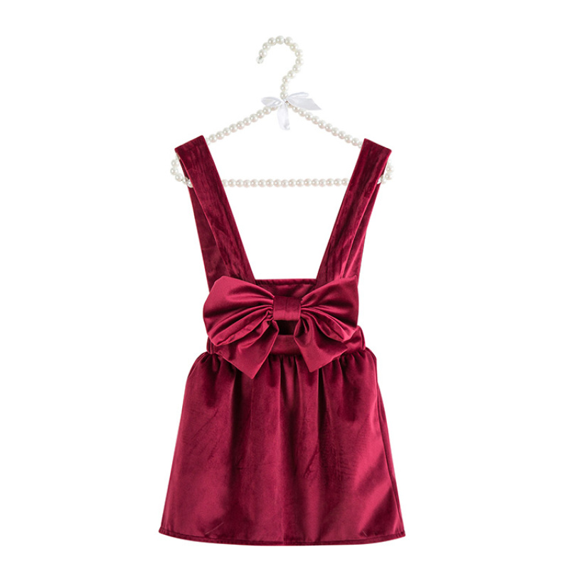 Christmas burgundy wine customer design velvet winter suspender baby girl skirts