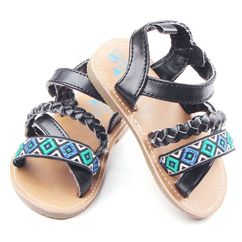 2021 high quality red black baby shoes hard bottom rope sandals
