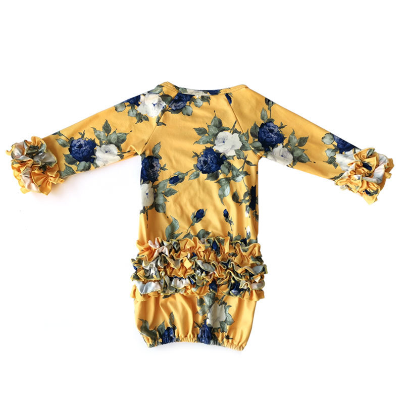 Wholesale Floral Newborn Ruffled Milk Silk Baby Gown