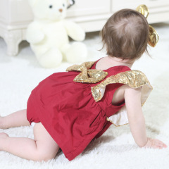 Wholesale Boutique Stylish Backless Baby Girls Dresses Rompers Jumpsuit with Sequin Ruffle Sleeve and Bow