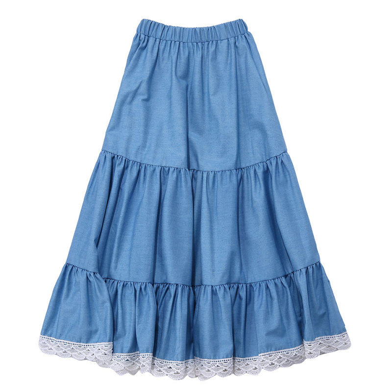 KAPU Boutique cotton toddler girl long pleated denim skirt baby girl jean skirt