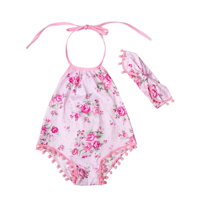 Newborn baby clothes girls infant toddlers clothing baby pompom romper with headband