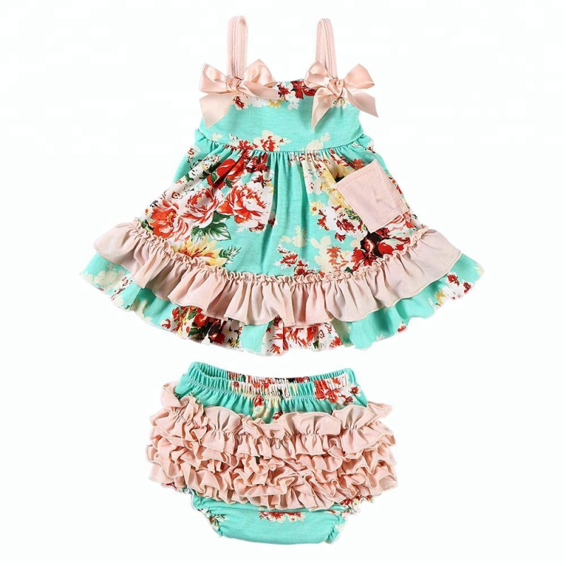 Wholesale Adorable Newborn Baby Girl Clothes Floral Print Baby Outfits Swing Sets
