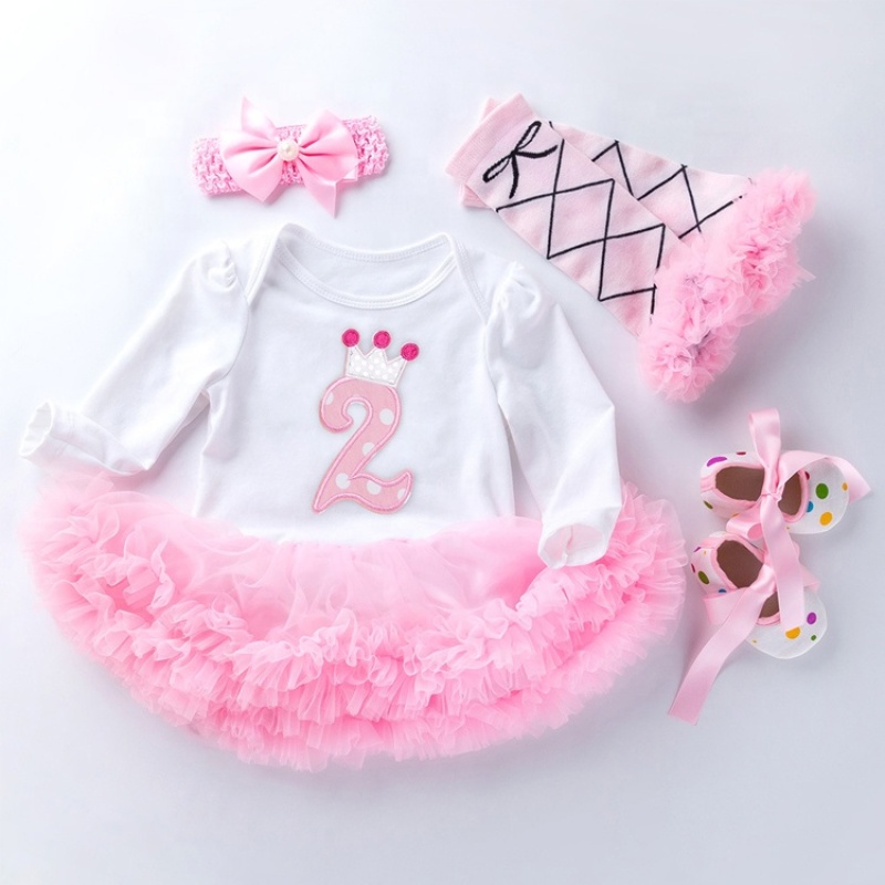 Wholesale Newborn Baby Girl Birthday Clothing Set Romper With Leg Warmer And Baby Shoes And Headband