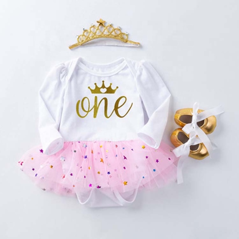Wholesale Infant Toddlers Cotton Sequins Princess Party Dresses With Baby Shoes And Headband 