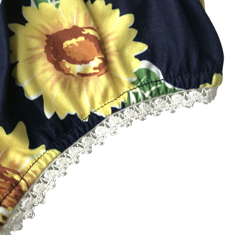 Wholesale Infant  sunflower halter Baby Romper With Headband Set