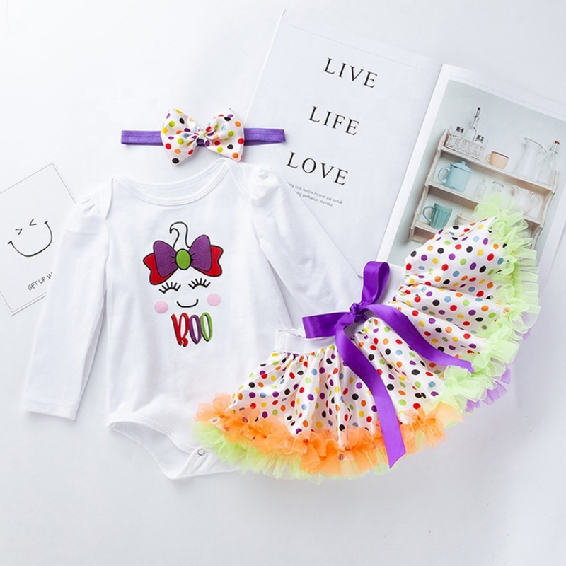 2021 halloween long sleeve trendy 3 piece baby romper tutu skirt luxury sets