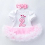 Hot Sale Toddler Girl Pink Design Cotton 2 Piece Romper Set For Birthday