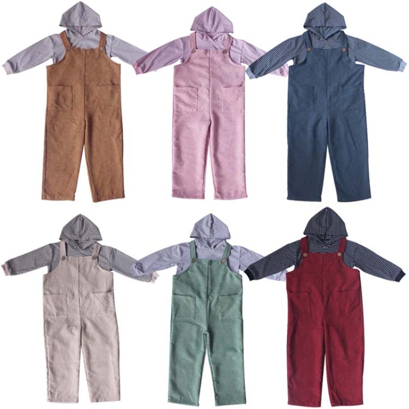 Wholesale New Design Baby Girls Trousers Solid Color Corduroy Overalls Striped Hoodie Unisex Clothing Sets