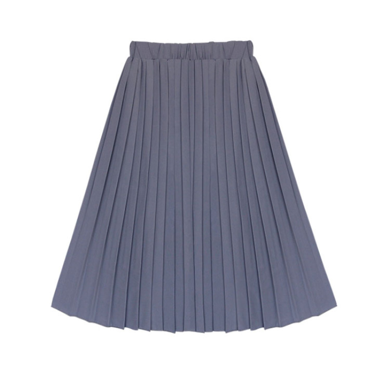 New trend elasticized waist lightweight pure color long spring kids pleated skirt