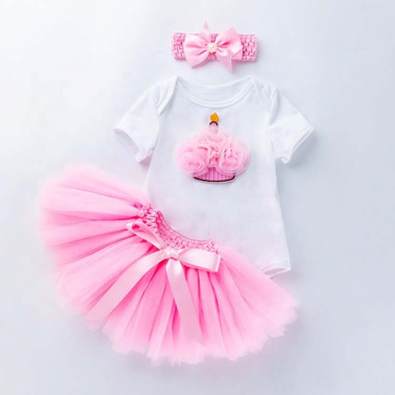 New Style Long Sleeve Baby Bodysuit With Tutu Skirts And Headband For Birthday 