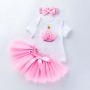 New Style Long Sleeve Baby Bodysuit With Tutu Skirts And Headband For Birthday 