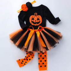 Halloween cute black long sleeve romper mesh skirt cotton baby clothing sets