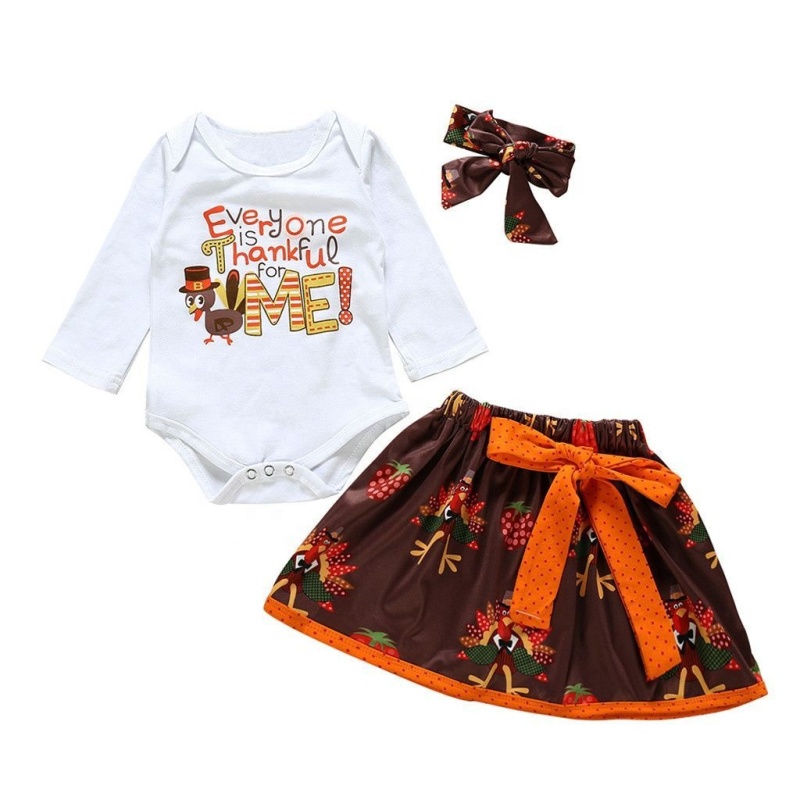 2021 thanksgiving day sequin bow headband mesh skirt romper girl babies clothing sets