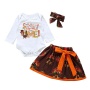2021 thanksgiving day sequin bow headband mesh skirt romper girl babies clothing sets