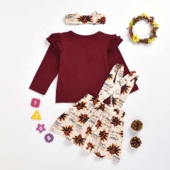 2021 manufactory korean turkey cartoon ruffles toddler girl shirt dress 2 piece set infant clothing baby