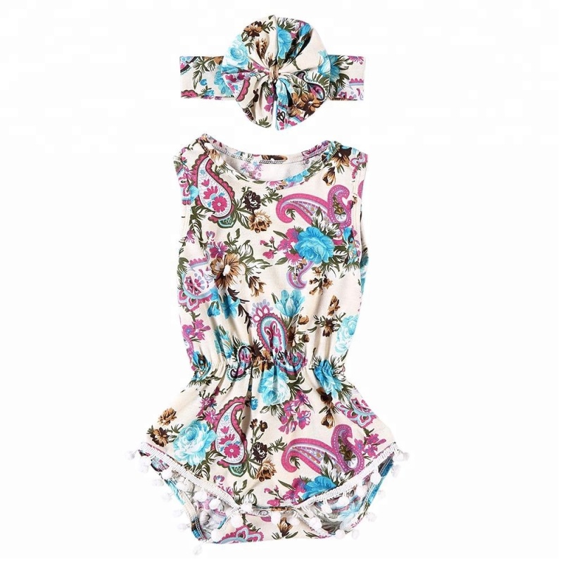 2019 Newborn Baby Girls Cotton Floral Romper Jumpsuit with Headband