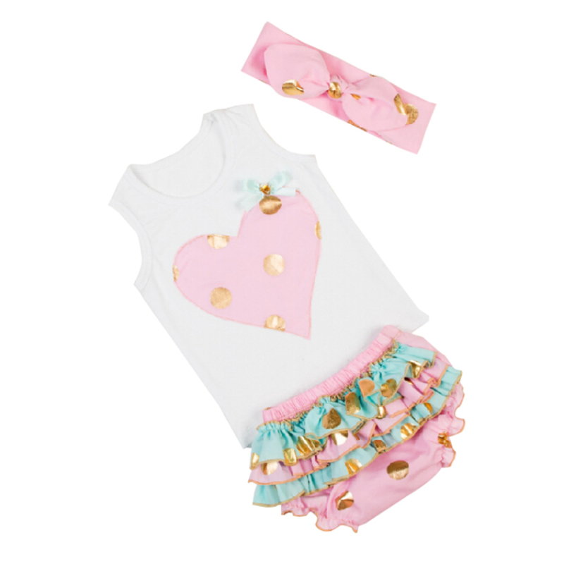 Fancy Cotton Polka Dot Girl Sleeveless Tee Top With Bloomer And Headband Set