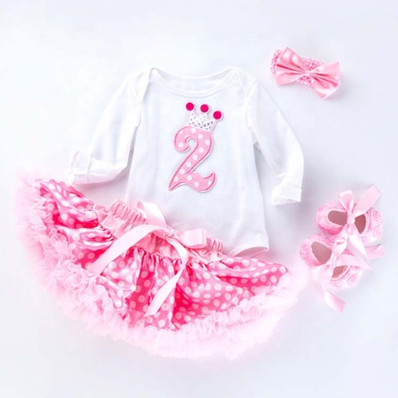 Wholesale Kids Birthday Bodysuit And Petti Skirts With Baby Shoes And Headband Set