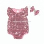 HOT Selling Summer Pretty Baby Girl's Spring Flutter Sequin Sleeve Romper with headband