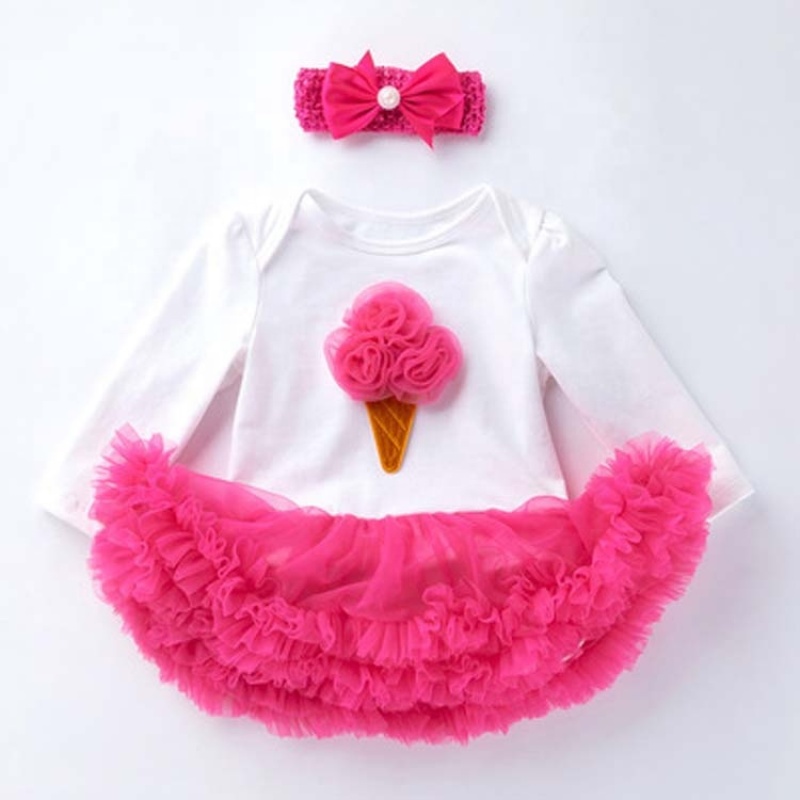 Factory Sale High Quality Cotton Baby Girl Romper With Tulle Tutu Dress And Headband 