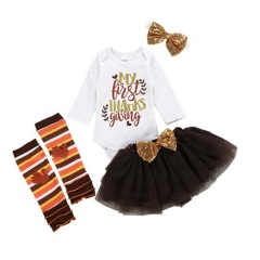 Thanksgiving day   organic cotton   trendy baby romper legs warmer sequin bow headband clothes set