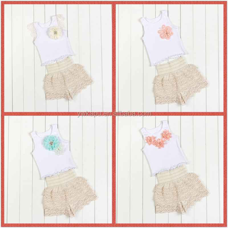 Wholesale Baby Clothing Stylish Girl Sleeveless Top With Lace Pants Set