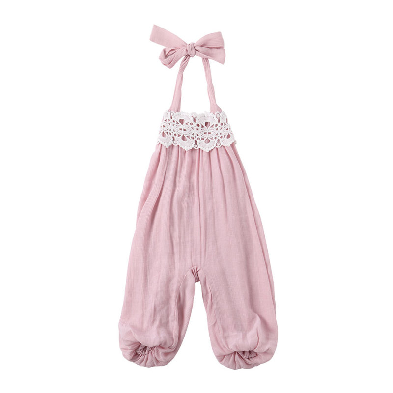 Baby suspender pink eco-friendly polyester rompers boys and girls solid color jumpsuit