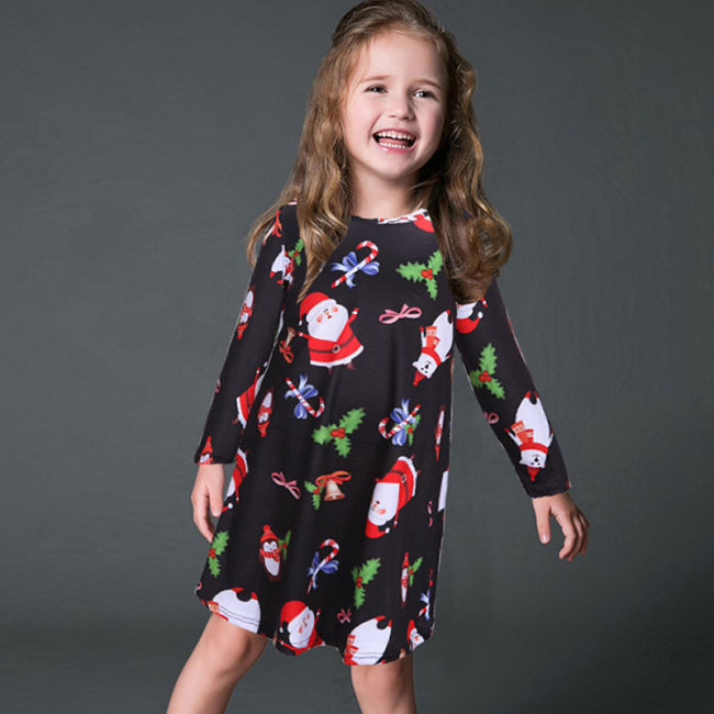 Little girl princess dresses printing Christmas dresses for girls